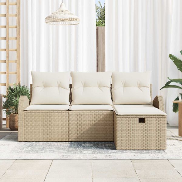 vidaXL Conjunto de sof&aacute; de jard&iacute;n con coj&iacute;n 4 pcs Beige Polirat&aacute;n