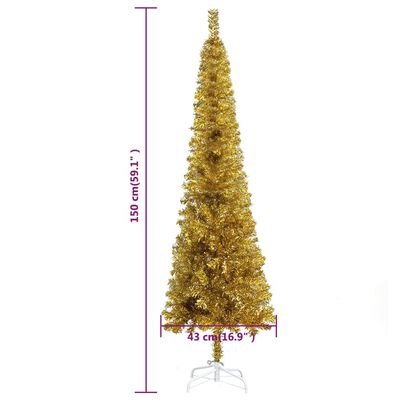 vidaXL Árbol de Navidad delgado con luces y bolas dorado 150 cm