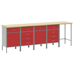vidaXL Conjunto de armarios de trabajo con caj&oacute;n 5 uds. Rojo y Gris