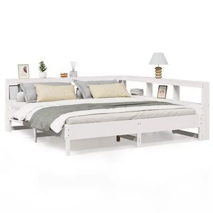 vidaXL Cama con estanter&iacute;a sin colch&oacute;n madera maciza blanca 200x200 cm