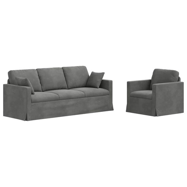 vidaXL Sof&aacute; 2 pcs Gris oscuro 198 x 78 x 80 cm Terciopelo