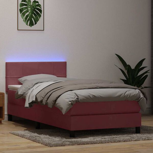 vidaXL Cama box spring con colch&oacute;n y LED terciopelo rosa 90x210 cm