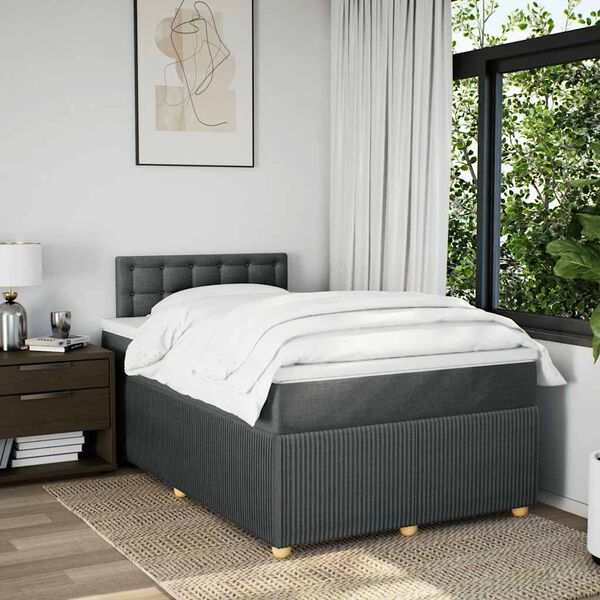 vidaXL Cama box spring con colch&oacute;n tela gris oscuro 120x200 cm
