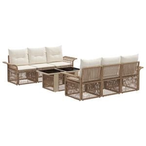 vidaXL Conjunto de sof&aacute;s de jard&iacute;n 7 uds. Beige y blanco crema