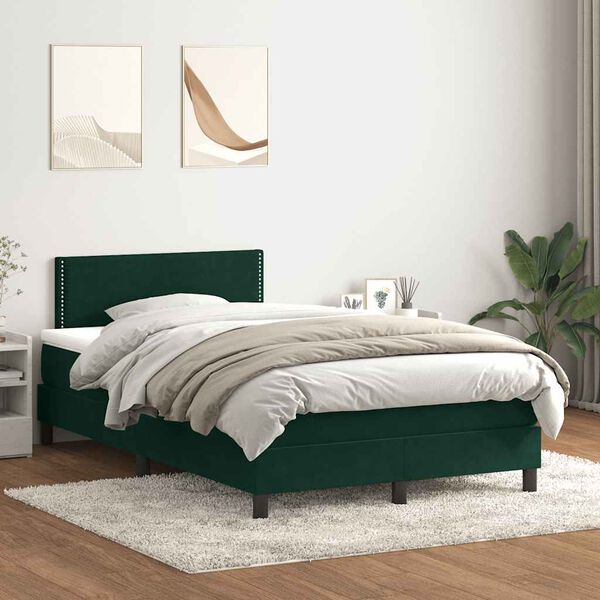 vidaXL Cama box spring con colch&oacute;n terciopelo verde oscuro 120x210 cm
