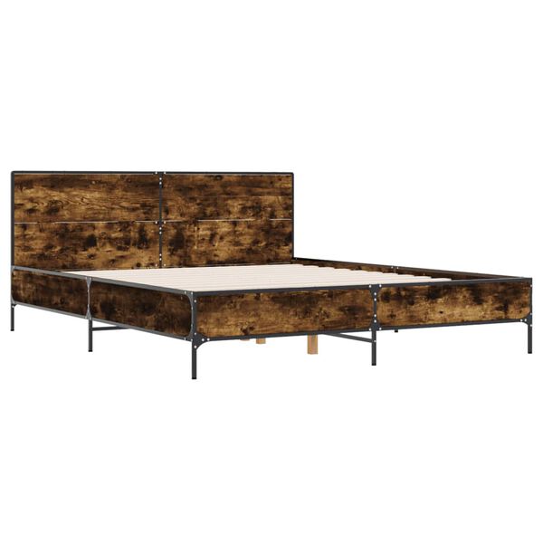 vidaXL Estructura cama madera ingenier&iacute;a metal roble ahumado 135x190cm