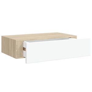 vidaXL Estante de pared con caj&oacute;n de MDF (roble y blanco, 40 x 23,5 x 10 cm)