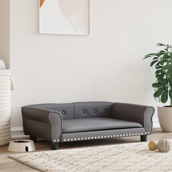vidaXL Cama para perros de cuero sint&eacute;tico gris 95x55x30 cm