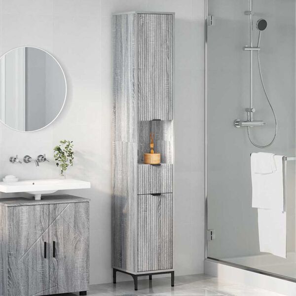 vidaXL Gabinete de Ba&ntilde;o con caj&oacute;n Gris Sonoma 31,5 x 33 x 190 cm
