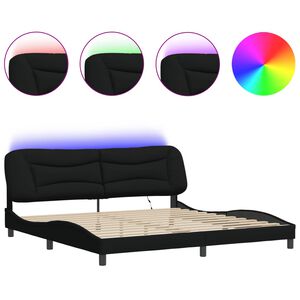 vidaXL Estructura de cama con LED sin colch&oacute;n Hvar tela negro 200x200 cm