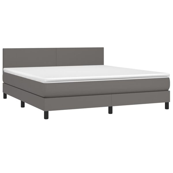 vidaXL Cama box spring colch&oacute;n y LED cuero sint&eacute;tico gris 160x200 cm