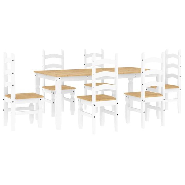vidaXL Juego de comedor Panama 7 pzas madera maciza de pino blanco