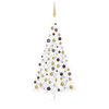 vidaXL Medio &aacute;rbol de Navidad con luces y bolas blanco 150 cm