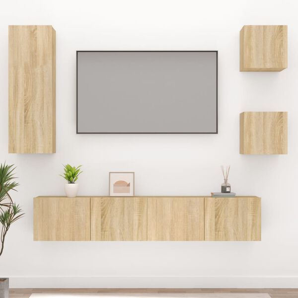 vidaXL Set muebles de sal&oacute;n TV 5 pzas madera ingenier&iacute;a roble Sonoma