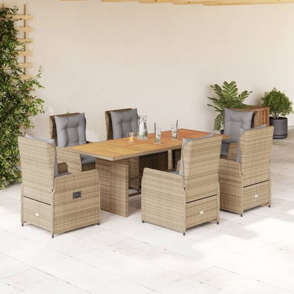 vidaXL Set comedor de jard&iacute;n 7 pzas con cojines rat&aacute;n sint&eacute;tico beige