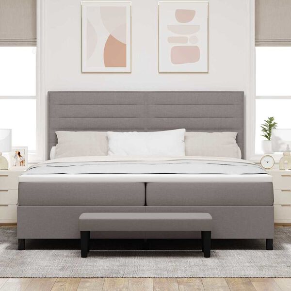 vidaXL Cama tipo Box Spring con colch&oacute;n Taup&eacute; 200 x 200 cm tela
