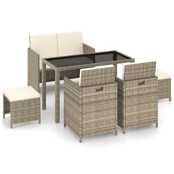 vidaXL Set comedor de jard&iacute;n 6 piezas y cojines rat&aacute;n sint&eacute;tico beige