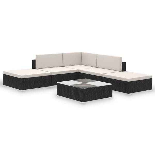 vidaXL Set muebles de jardín 6 piezas y cojines ratán sintético negro