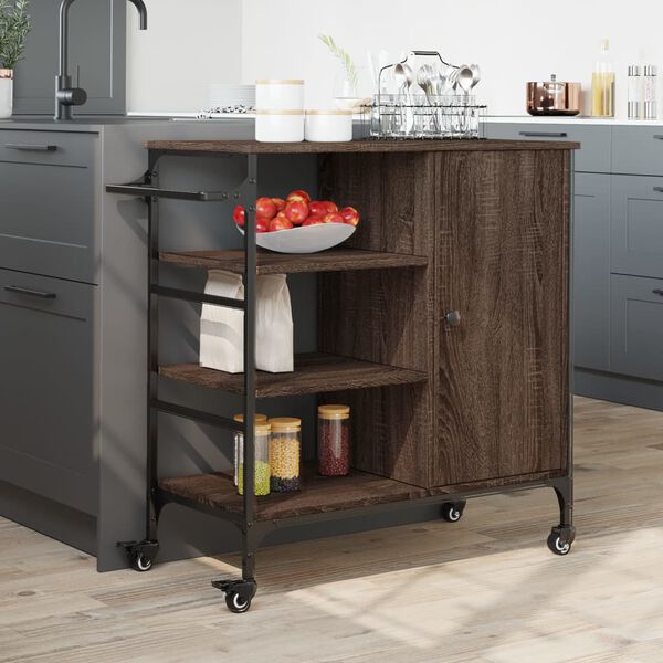 vidaXL Carrito de cocina de madera marr&oacute;n roble 87,5x38,5x84,5 cm