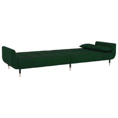vidaXL Sofá cama de 2 plazas con dos cojines terciopelo verde oscuro