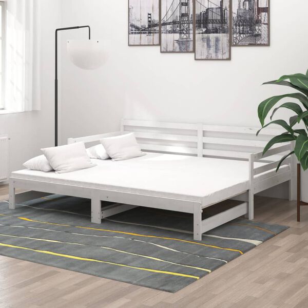 vidaXL Sofá cama extraíble madera maciza de pino blanco 2x(90x200) cm