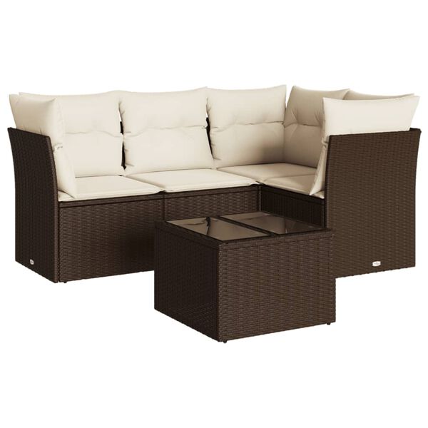 vidaXL Set comedor de jard&iacute;n 5 piezas y cojines rat&aacute;n sint&eacute;tico marr&oacute;n