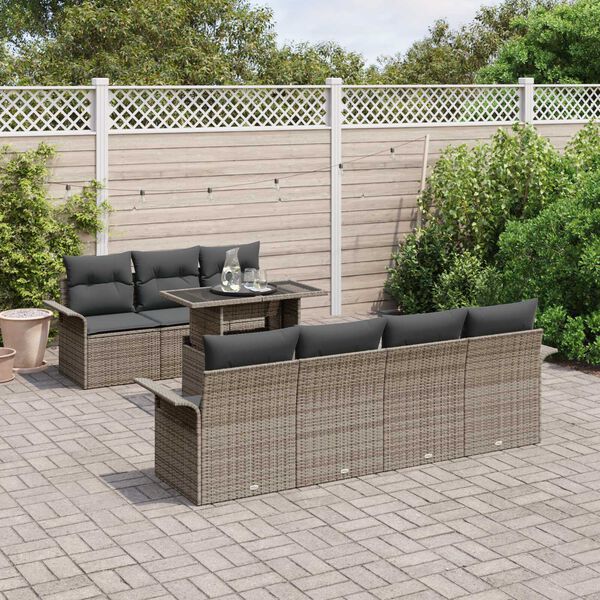 vidaXL Conjunto de sof&aacute; de jard&iacute;n 8 pcs Gris Rattan de Poli&eacute;ster