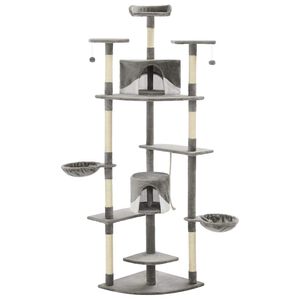 vidaXL Rascador para gatos con poste de sisal 203 cm gris y blanco