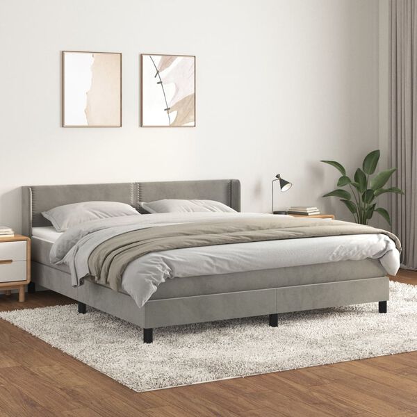 vidaXL Cama box spring con colch&oacute;n terciopelo gris claro 180x200 cm