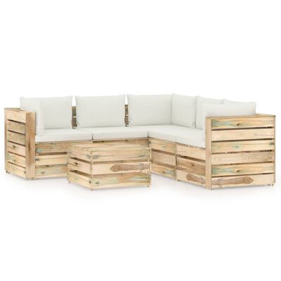 vidaXL Muebles de jardín 6 piezas con cojines madera impregnada verde