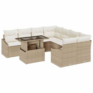 vidaXL Conjunto de sof&aacute; de jard&iacute;n 9 pcs Beige y Crema rat&aacute;n sint&eacute;tico