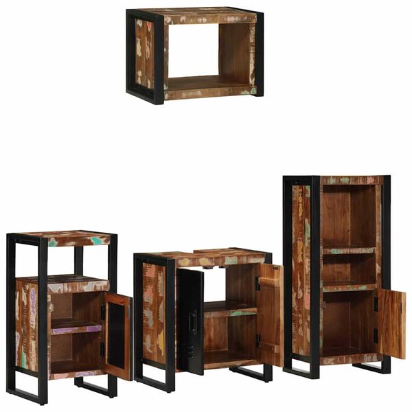 vidaXL Juego de muebles de baño 4 pcs Marrón Madera sólida recuperada
