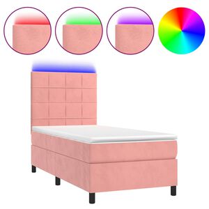 vidaXL Cama box spring colch&oacute;n y LED terciopelo rosa 100x200 cm
