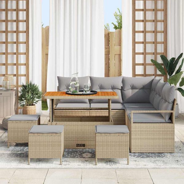 vidaXL Conjunto de sof&aacute; de jard&iacute;n con coj&iacute;n 9 pcs Beige y Gris Claro