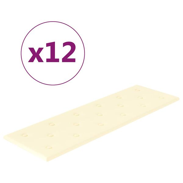 vidaXL Paneles de pared 12 uds cuero sint&eacute;tico crema 90x30 cm 3,24 m&sup2;