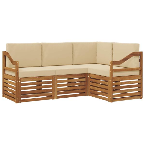 vidaXL Juegos de sof&aacute;s 4 pcs Natural y Beige Madera de Acacia S&oacute;lida