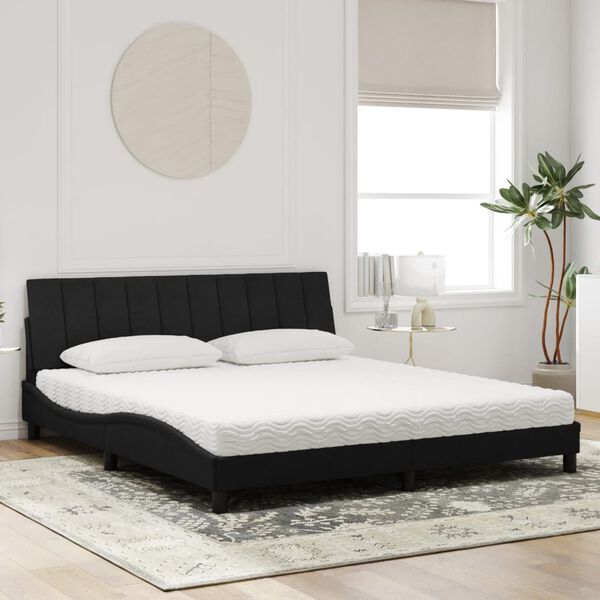 vidaXL Cama con colch&oacute;n Hanko terciopelo negro 180x200 cm