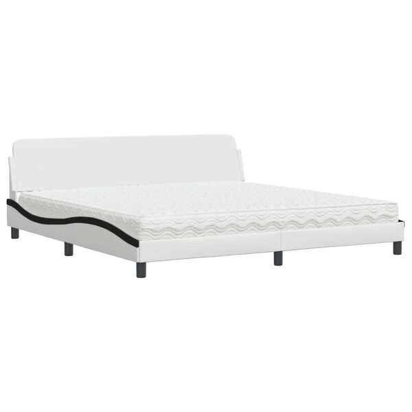 vidaXL Cama con colch&oacute;n Dover cuero sint&eacute;tico blanco y negro 200x200 cm