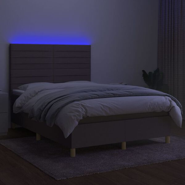vidaXL Cama box spring colch&oacute;n y luces LED tela gris taupe 140x200 cm