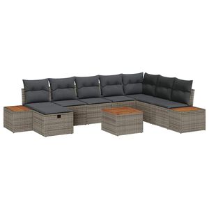 vidaXL Conjunto de sof&aacute; de jard&iacute;n 9 uds. Gris rat&aacute;n sint&eacute;tico