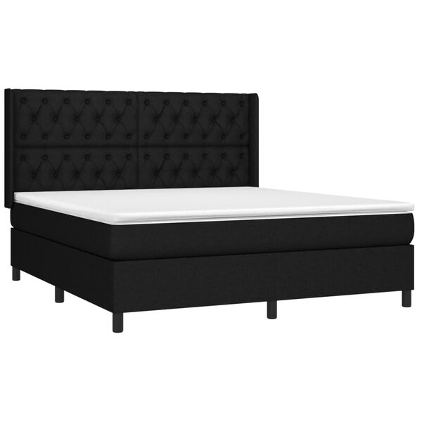 vidaXL Cama box spring colch&oacute;n y luces LED tela negro 160x200 cm