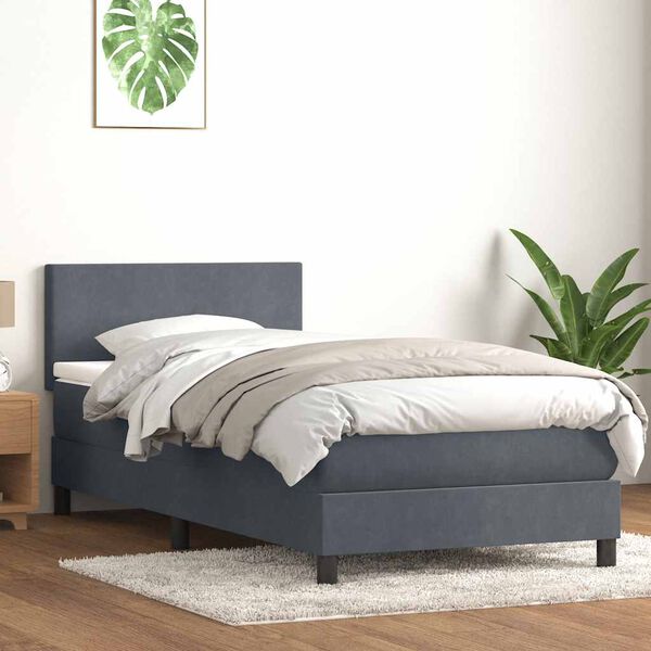 vidaXL Cama box spring con colch&oacute;n terciopelo gris oscuro 90x210 cm