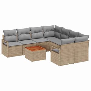vidaXL Conjunto de sof&aacute;s de jard&iacute;n 9 pcs Beige rat&aacute;n sint&eacute;tico