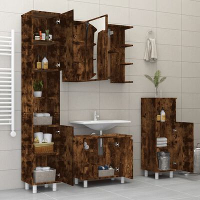 vidaXL Set de muebles de baño 4 piezas madera contrachapada roble humo