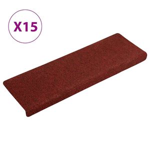vidaXL Felpudos autoadhesivos para escaleras, 15 unidades, 65 x 21 x 4 cm, borde rectangular, color rojo burdeos