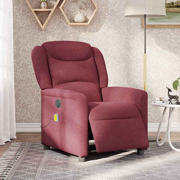 vidaXL Sillón de masaje reclinable eléctrico tela rojo tinto