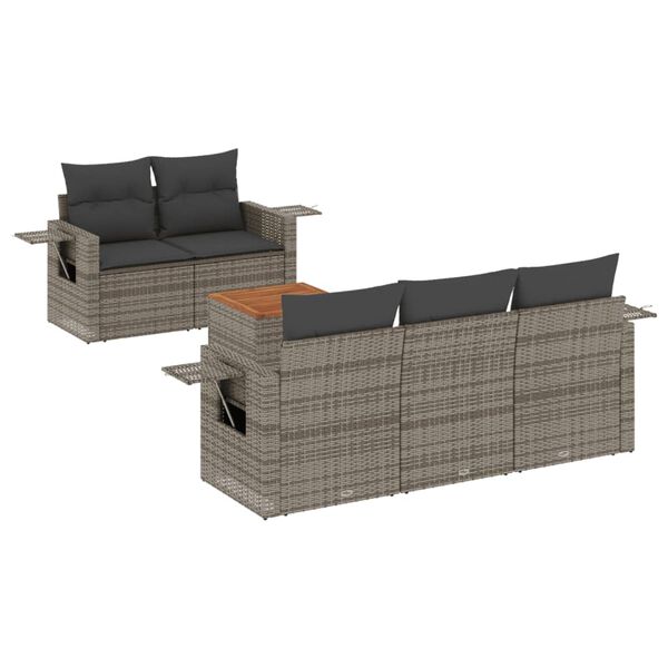 vidaXL Set de muebles de jard&iacute;n 6 pzas y cojines rat&aacute;n sint&eacute;tico gris