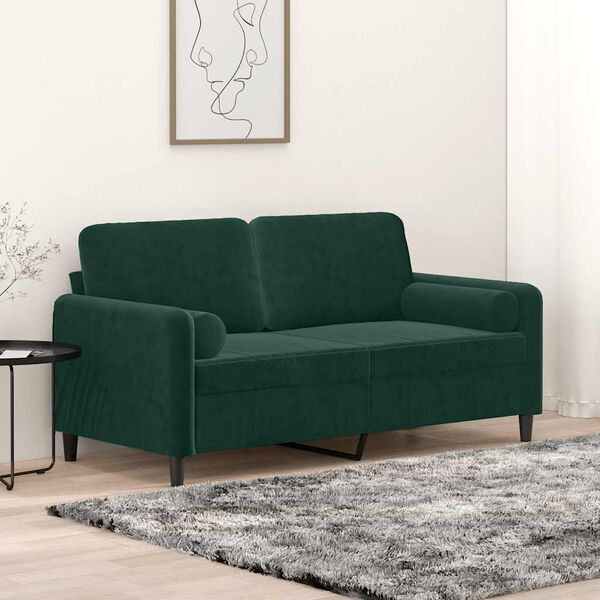 vidaXL Sof&aacute; de 2 plazas con cojines terciopelo verde oscuro 140 cm