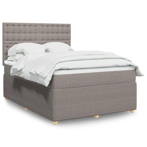 vidaXL Cama box spring con colch&oacute;n tela gris taupe 140x190 cm