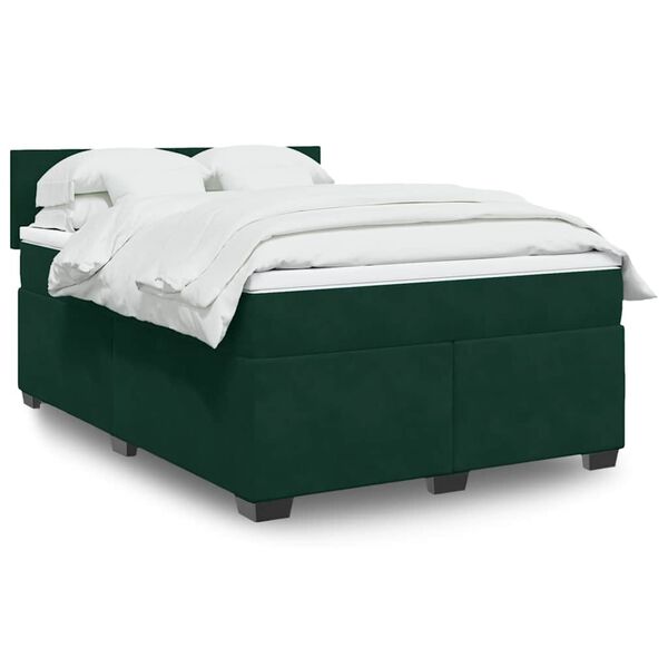vidaXL Cama box spring con colch&oacute;n terciopelo verde oscuro 160x200 cm